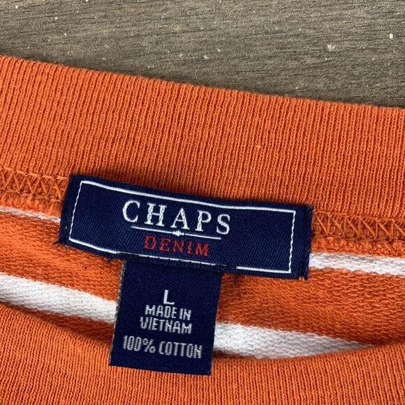 Chaps Denim Womens Top Size Large Knit Long Sleeve Kangaroo Pocket Striped - Picture 6 of 7